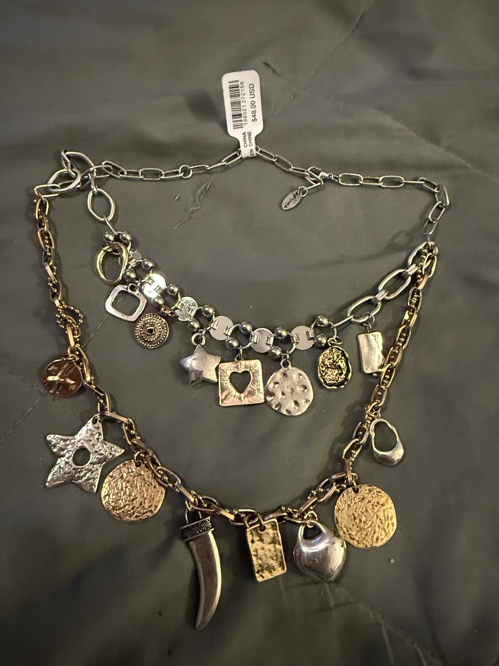 Free People Two-Tone Layered Charm Necklace in Silver and Gold Tones